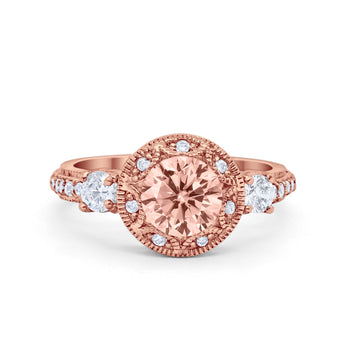 Art Deco Engagement Ring Rose Tone, Simulated Morganite CZ 925 Sterling Silver